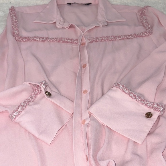 Zara Pastel Pink Contrast Textured Shirt with Button Details Size Small - Picture 12 of 12